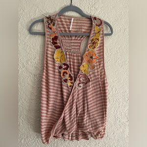 Free people striped embroidered sleeveless blouse